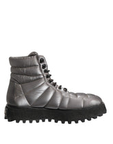 Dolce & Gabbana Silver Padded Mid Calf Lace Up Boots Shoes
